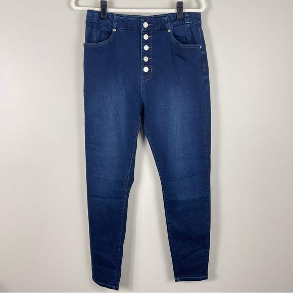 Kancan Button Fly Jeans Womens 29 Blue Denim Skinny Ankle Dark Wash High Rise - Picture 1 of 7
